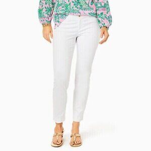 Lilly Pulitzer Sz 8 Kelly Textured Ankle Length Skinny Pants Resort White